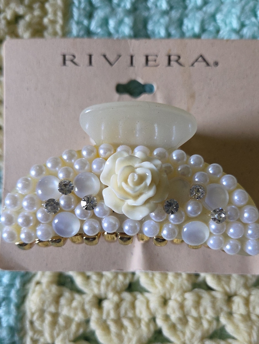Riviera Pearl Floral & Rhinestone Hair Claw Clip. NIP.